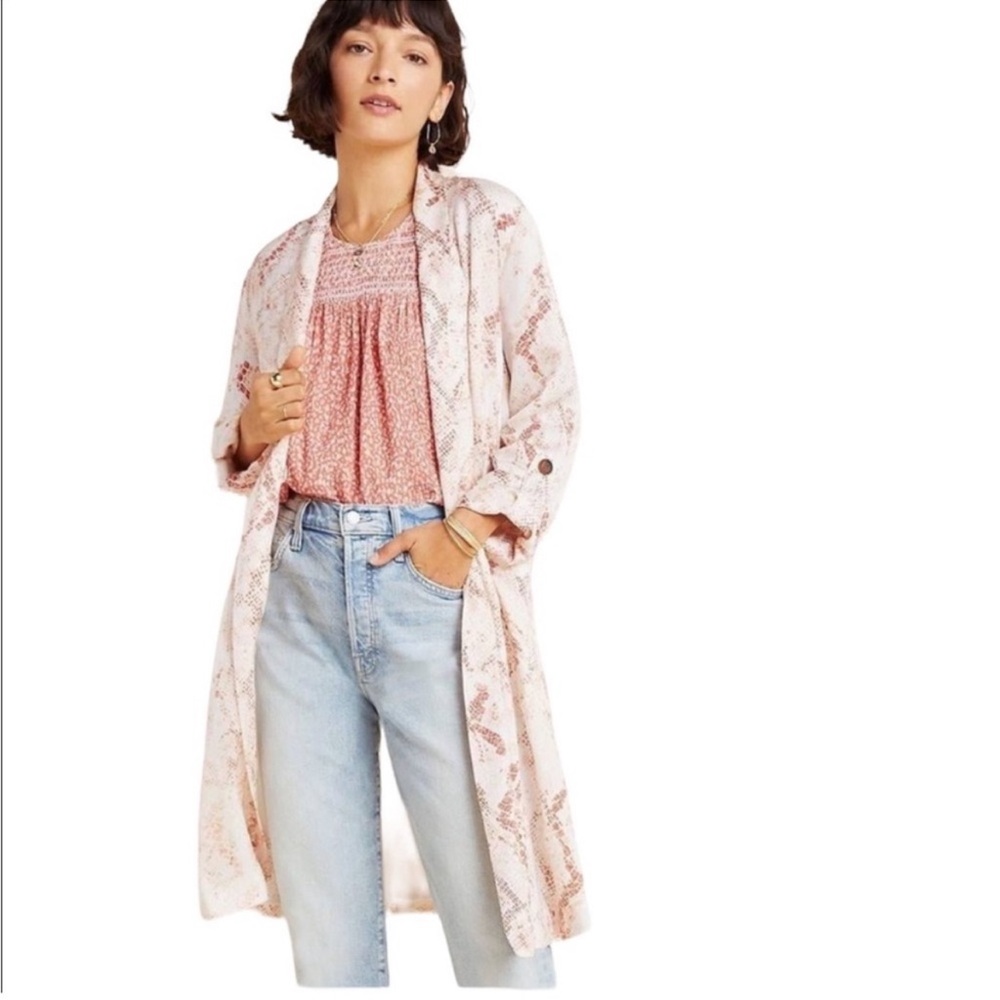 Cupcakes and Cashmere snake print open front kimono jacket trench top size small